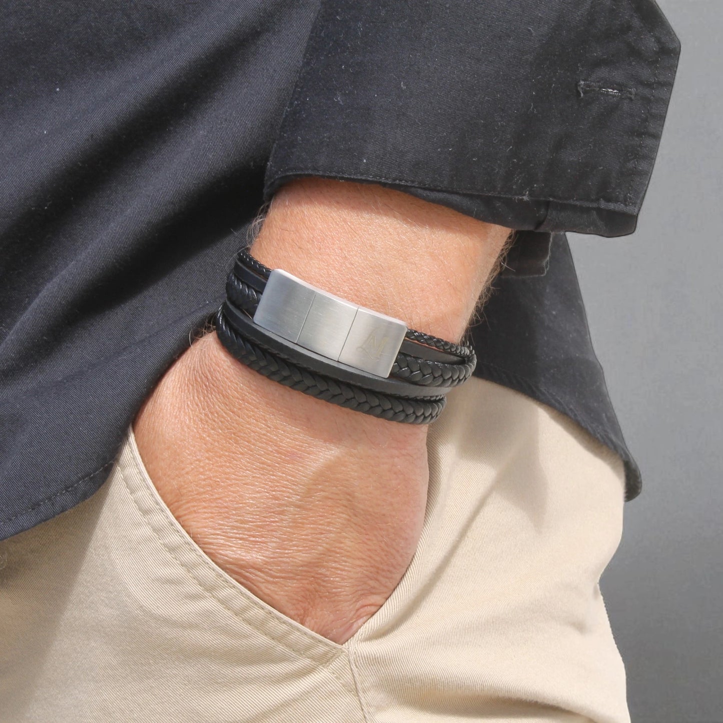 Bracelet homme cuir noir – Le Stratège | MenacL