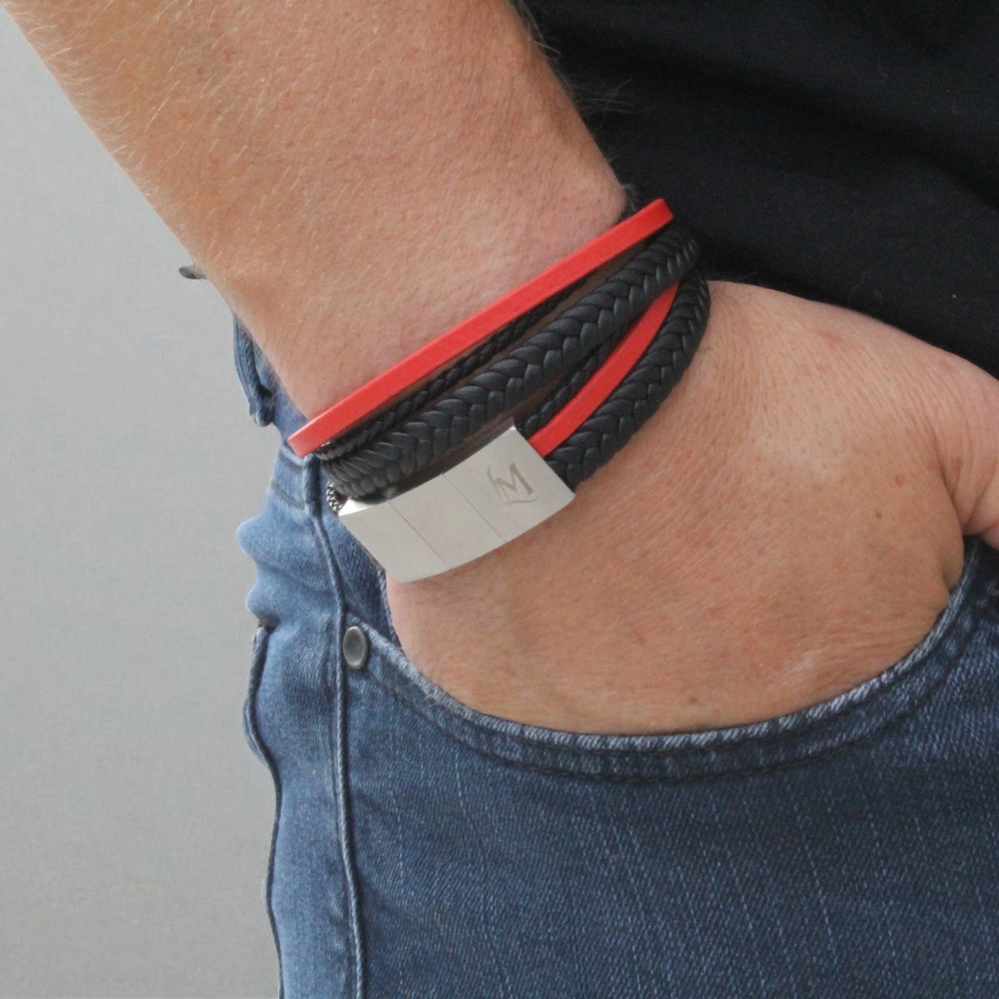 Bracelet homme cuir rouge – Le Passionné | MenacL