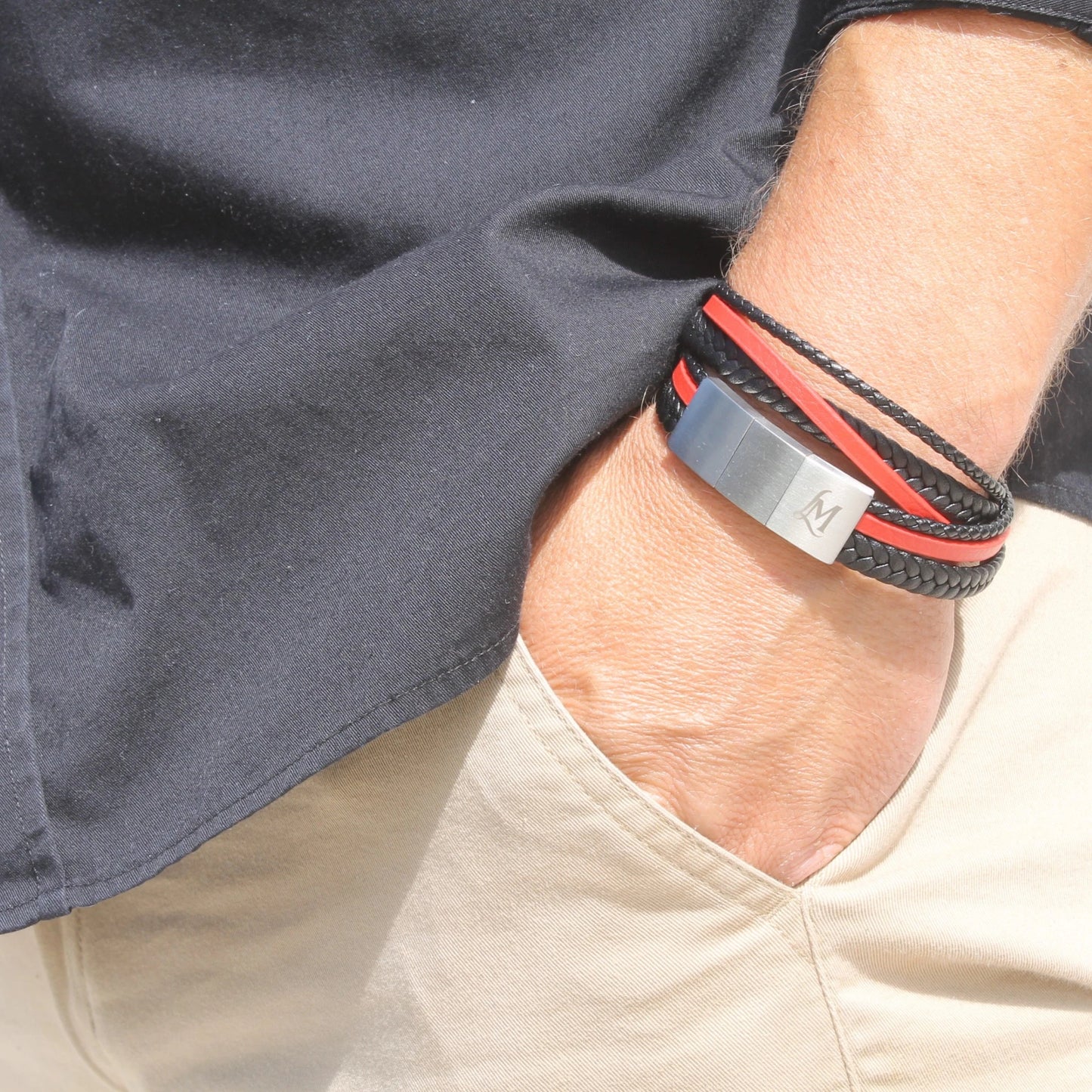 Bracelet homme cuir rouge – Le Passionné | MenacL