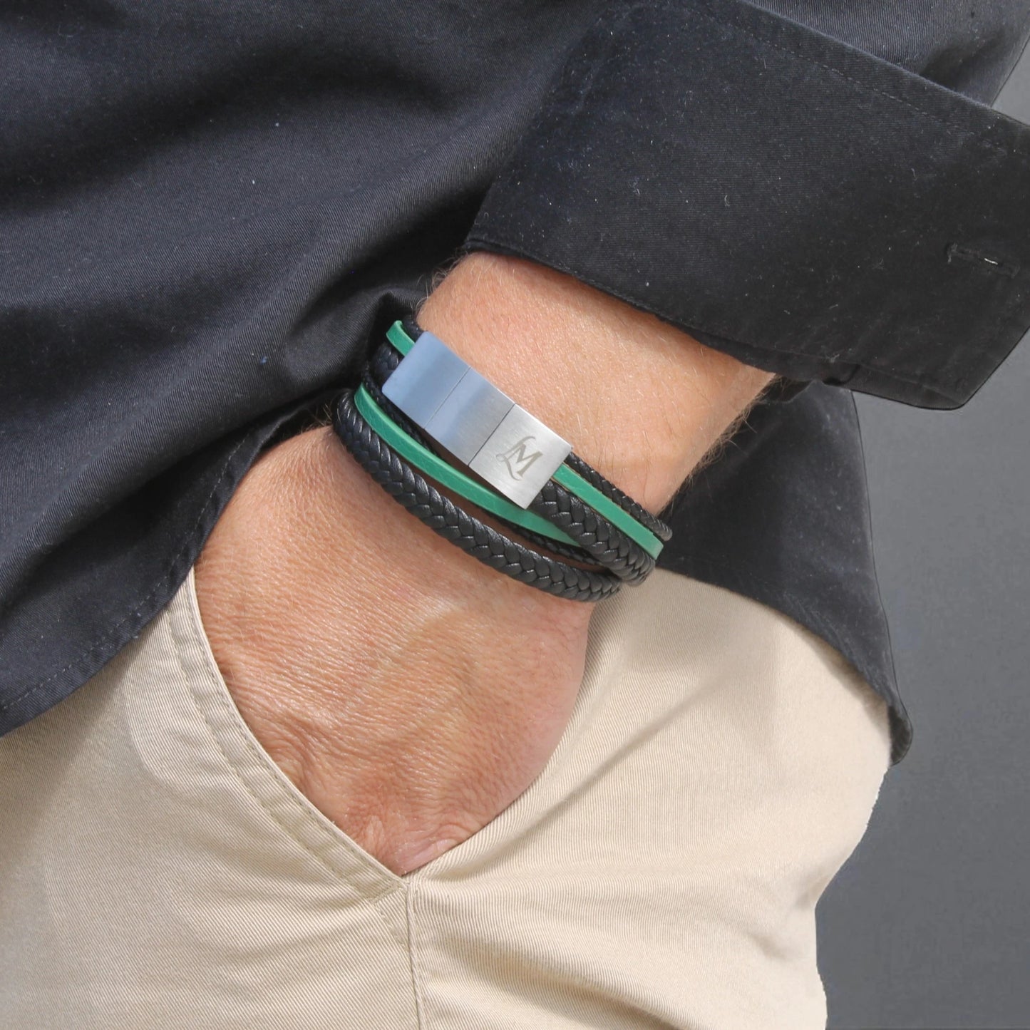 Bracelet homme cuir vert – L’Explorateur | MenacL