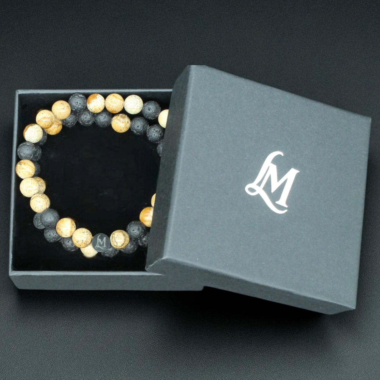 Bracelet perles homme – Lave + Jaspe (duo inversé) | MenacL