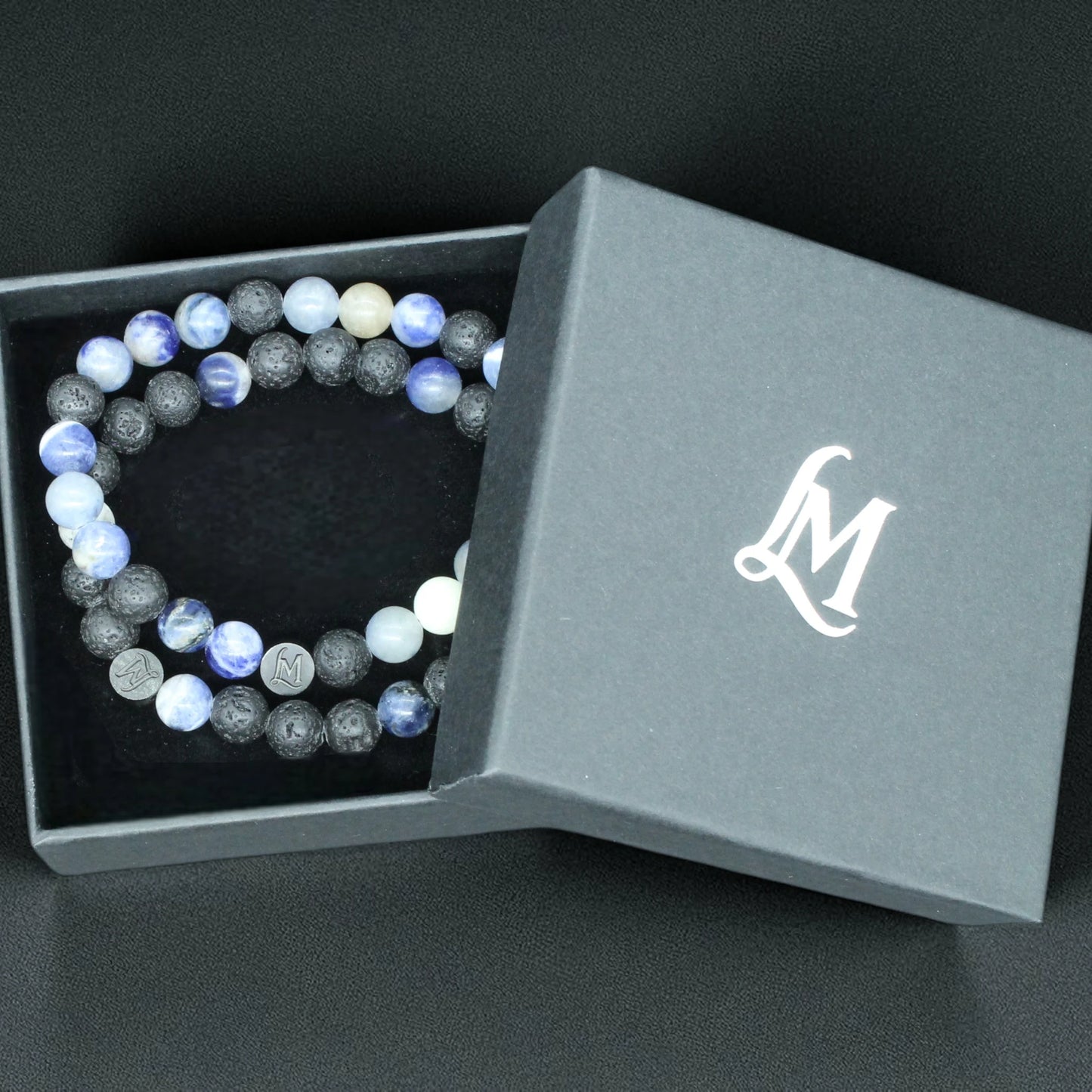 Bracelet perles homme – Lave + Sodalite (duo inversé) | MenacL