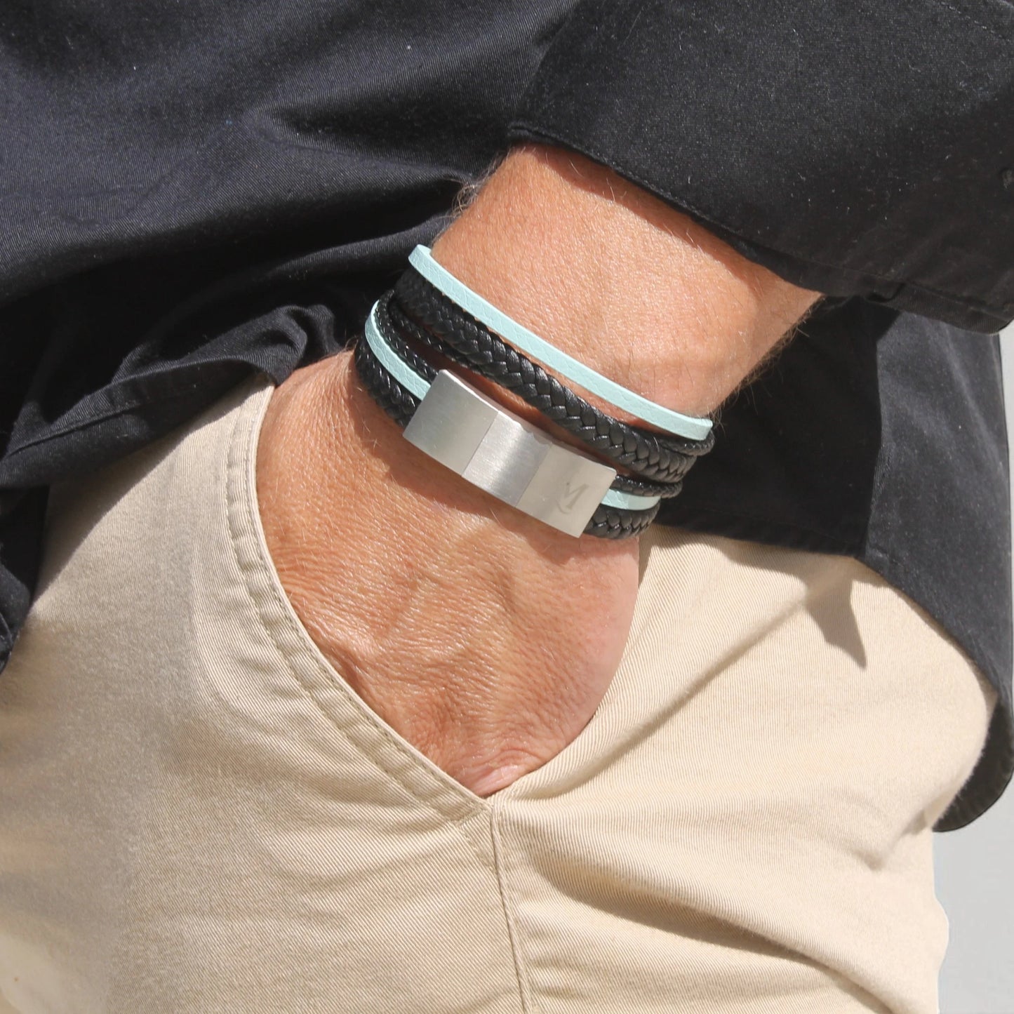 Bracelet homme cuir turquoise – L’Architecte | MenacL