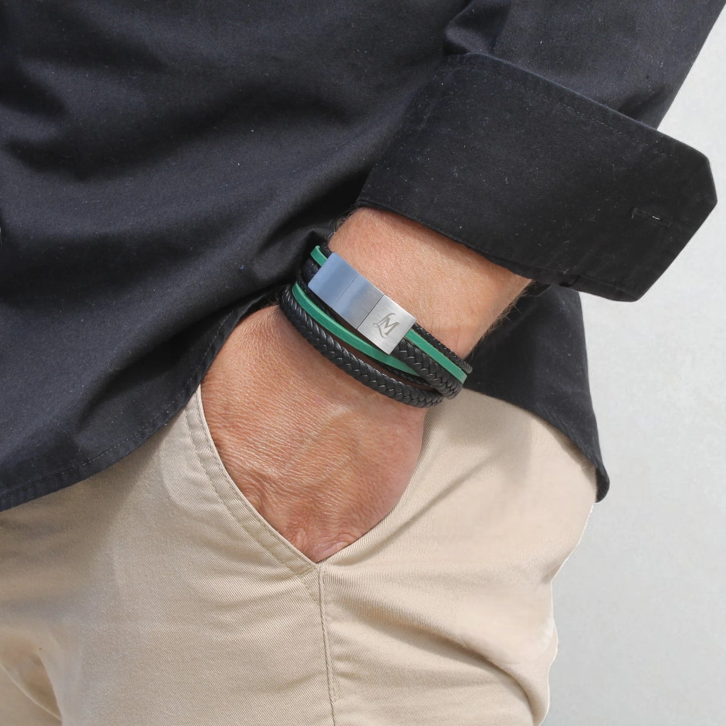 Bracelet homme cuir vert – L’Explorateur | MenacL