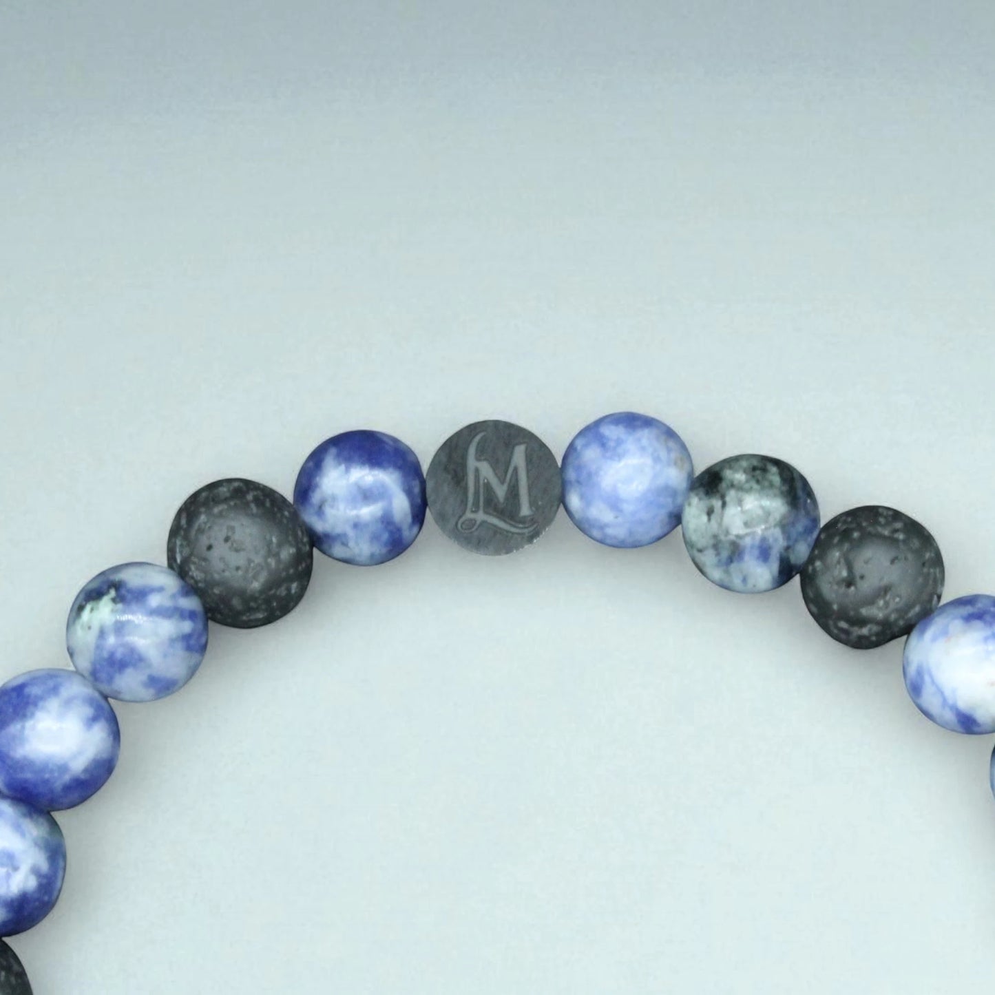 Bracelet perles homme – Lave + Jaspe bleu tacheté (duo inversé) | MenacL