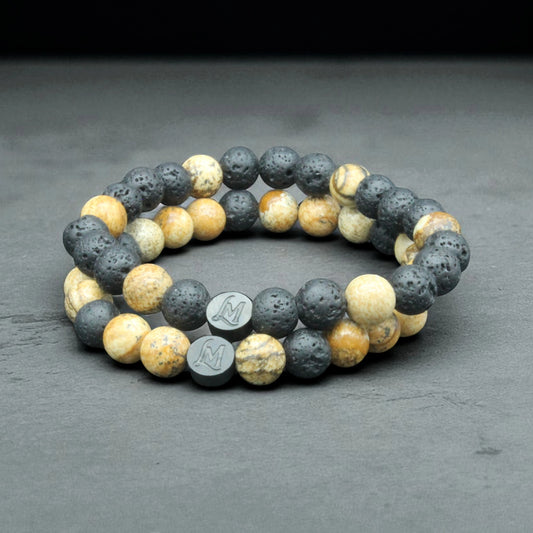Bracelet perles homme – Lave + Jaspe (duo inversé) | MenacL