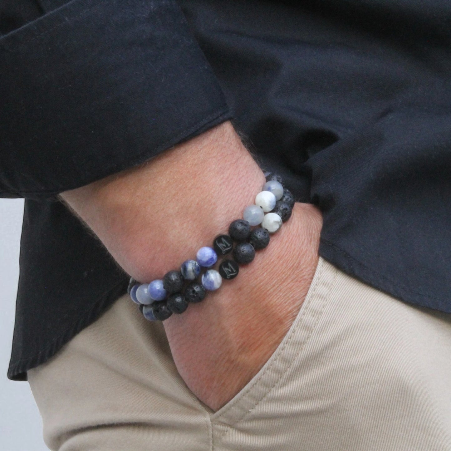 Bracelet perles homme – Lave + Sodalite (duo inversé) | MenacL
