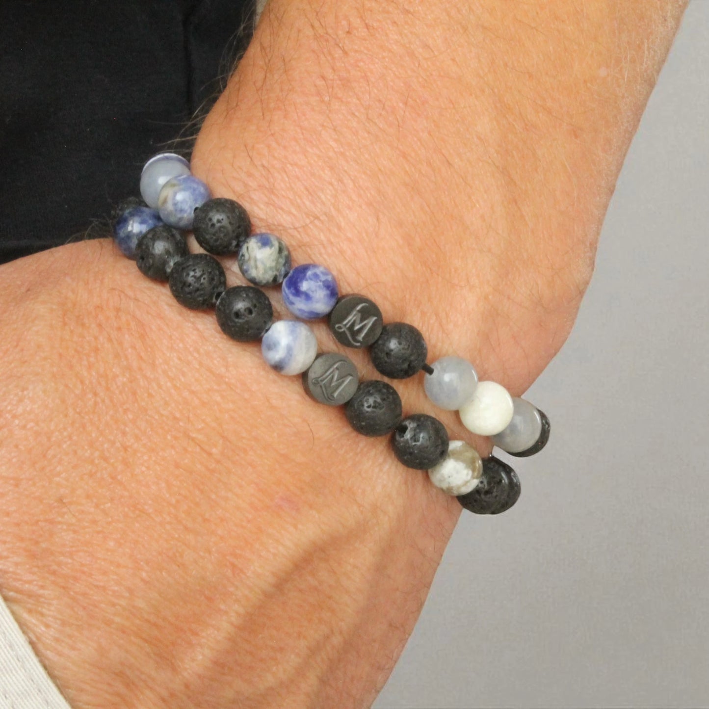 Bracelet perles homme – Lave + Sodalite (duo inversé) | MenacL